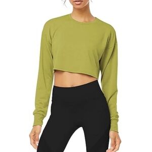 Bestisn Long Sleeve Crop Sweatshirt Top with Thumb Hole Green